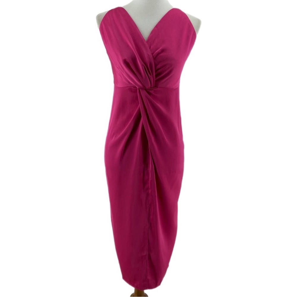 Nasty Gal Fuchsia Midi Dress Twist Front Large